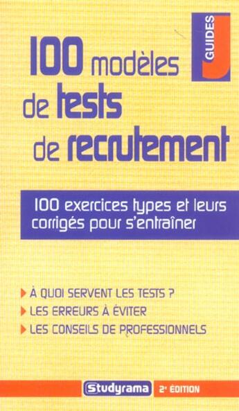 Couverture du livre « 100 modeles de tests de recrutement » de Gerard Roudaut aux éditions Studyrama