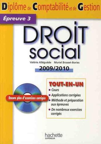 Couverture du livre « DCG ; droit social ; épreuve 3 (édition 2009/2010) » de Valerie Alleguede et Muriel Brosset-Borles aux éditions Hachette Education
