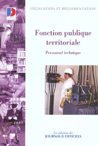 Couverture du livre « Fonction publique territoriale ; personnel technique » de  aux éditions Documentation Francaise