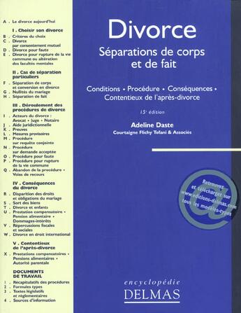 Couverture du livre « Divorce - separations de corps et de fait 15eme edition » de Adeline Daste aux éditions Delmas