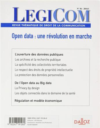 Couverture du livre « Legicom t.56 ; open data : une révolution en marche » de Legicom aux éditions Dalloz