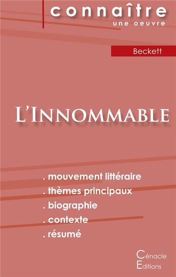 Couverture du livre « L'innommable, de Samuel Beckett » de  aux éditions Editions Du Cenacle