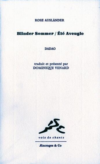 Couverture du livre « Blinder sommer » de Rose Auslander aux éditions Aencrages Et Co