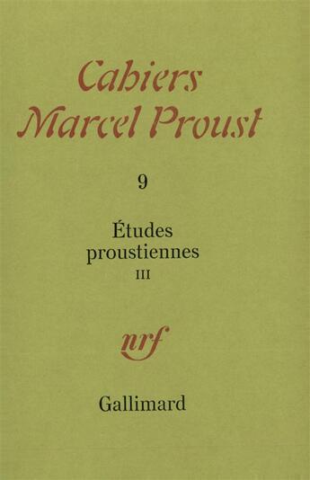 Couverture du livre « Études proustiennes » de Collectifs aux éditions Gallimard