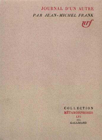 Couverture du livre « Journal d'un autre » de Jean-Michel Frank aux éditions Gallimard