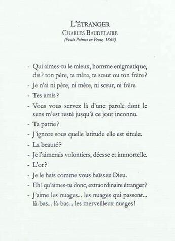 Couverture du livre « L'étranger » de Charles Baudelaire aux éditions L'escalier