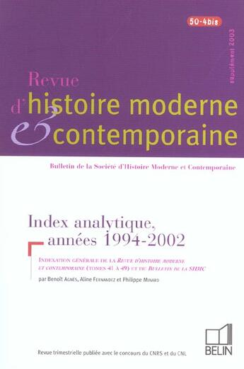 Couverture du livre « Rhmc 50-4bis - supplement 2003 50-4bis » de Philippe Minard aux éditions Belin