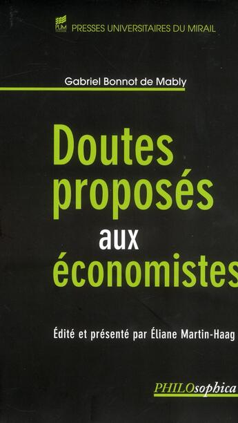 Couverture du livre « Doutes proposés aux économistes » de Gabriel Bonnot De Mably aux éditions Pu Du Midi