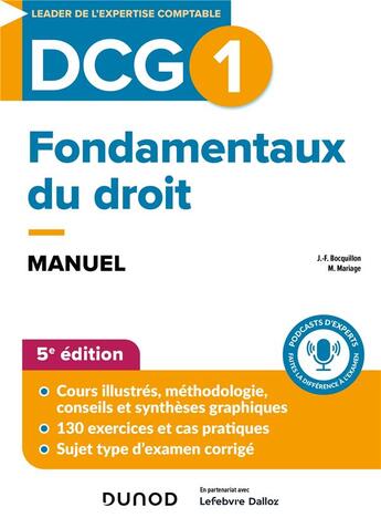 Couverture du livre « DCG 1 - Fondamentaux du droit - Manuel - 2024-2025 » de Bocquillon/Mariage aux éditions Dunod