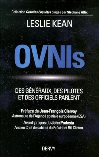 Couverture du livre « Ovnis ; des généraux, des pilotes et des officiels parlent » de Leslie Kean aux éditions Dervy