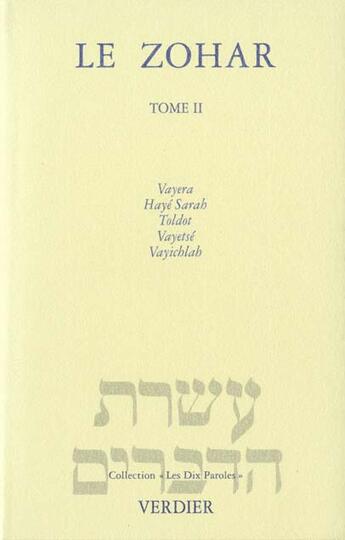 Couverture du livre « Le zohar genese t2 » de  aux éditions Verdier