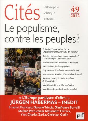 Couverture du livre « REVUE CITES n.49 ; y a-t-il un nouveau type de populisme ? » de Revue Cites aux éditions Puf