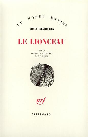 Couverture du livre « Le lionceau » de Kvorecky Josef aux éditions Gallimard