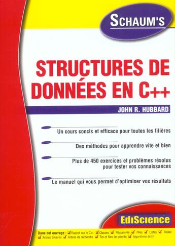 Couverture du livre « Structures De Donnees En C++ » de John R. Hubbard aux éditions Ediscience