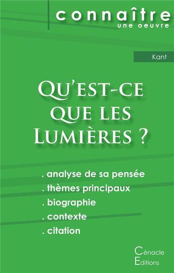Couverture du livre « Qu'est ce que les Lumières, d'Emmanuel Kant » de  aux éditions Editions Du Cenacle