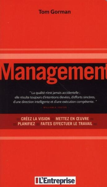Couverture du livre « Management » de Tom Gorman aux éditions L'entreprise