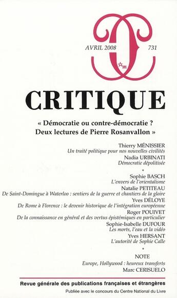 Couverture du livre « Revue Critique n.731 » de Revue Critique aux éditions Minuit