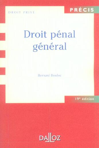 Couverture du livre « Droit Penal General » de Bernard Bouloc aux éditions Dalloz