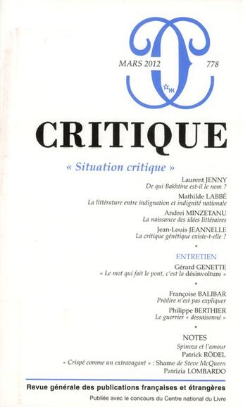 Couverture du livre « Revue critique n.778 ; sens critique » de Revue Critique aux éditions Minuit