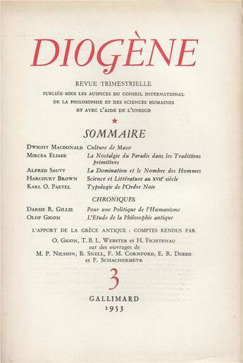 Couverture du livre « Diogene 3 » de Collectifs Gallimard aux éditions Gallimard