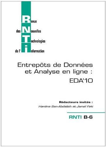Couverture du livre « Entrepôts de données et analyse en ligne : EDA'10 » de  aux éditions Cepadues