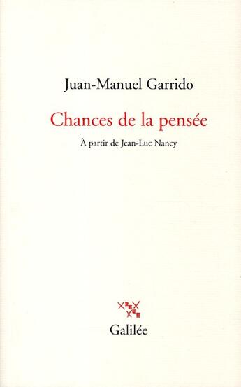 Couverture du livre « Chances de la pensée à partir de Jean-Luc Nancy » de Juan Manuel Garrido aux éditions Galilee