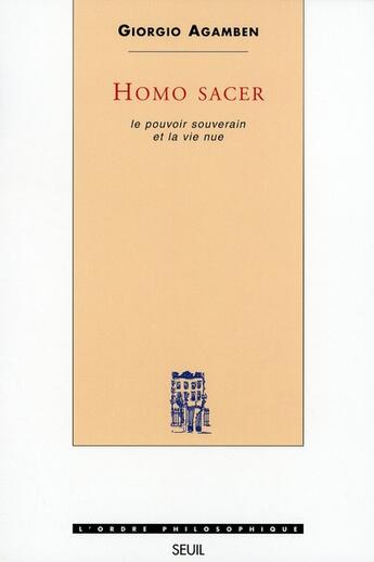 Couverture du livre « Homo sacer » de Giorgio Agamben aux éditions Seuil