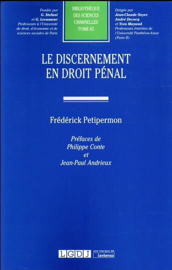 Couverture du livre « Le discernement en droit pénal » de Frederick Petipermon aux éditions Lgdj