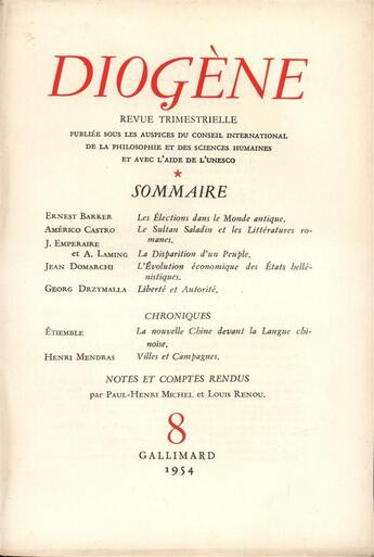 Couverture du livre « Diogene 8 » de Collectifs Gallimard aux éditions Gallimard