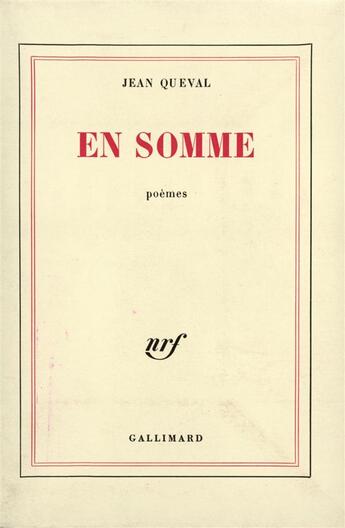 Couverture du livre « En somme » de Queval Jean aux éditions Gallimard
