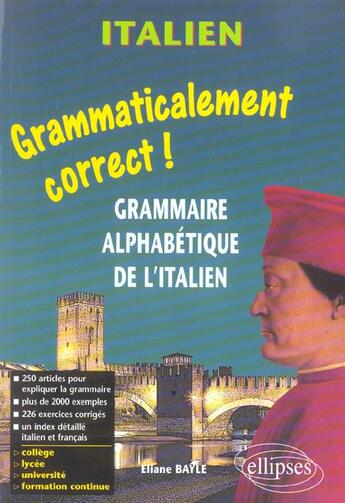 Couverture du livre « Grammaire alphabetique de l'italien » de Bayle aux éditions Ellipses Marketing