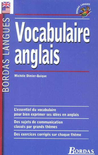 Couverture du livre « Vocabulaire anglais » de Michele Dimier-Quique aux éditions Bordas