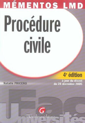 Couverture du livre « Procedure civile (4e edition) » de Natalie Fricero aux éditions Gualino