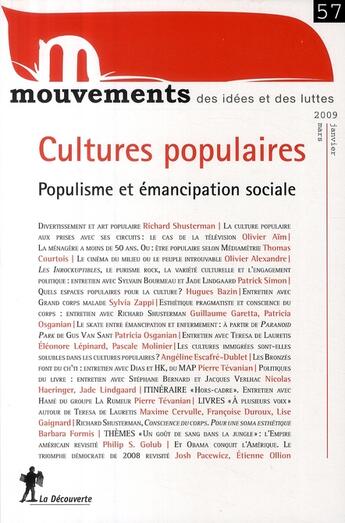 Couverture du livre « Cultures populaires ; populisme et émancipation sociale (édition 2009) » de Revue Mouvements aux éditions La Decouverte