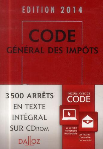 Couverture du livre « Code général des impôts (édition 2014) » de  aux éditions Dalloz