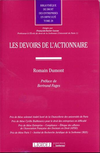 Couverture du livre « Les devoirs de l'actionnaire t.28 » de Romain Dumont aux éditions Lgdj