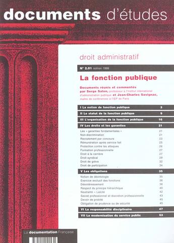Couverture du livre « La fonction publique de 2.01 edition 1999 » de Serge Salon aux éditions Documentation Francaise
