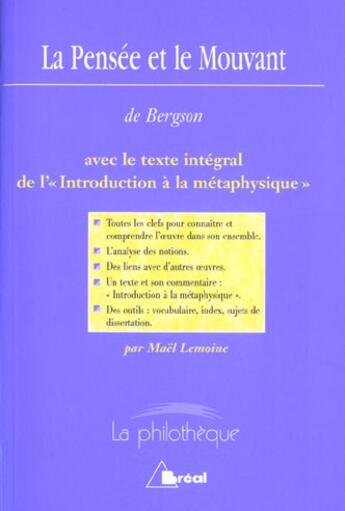 Couverture du livre « La pensee et le mouvant (bergson) » de Lemoine aux éditions Breal