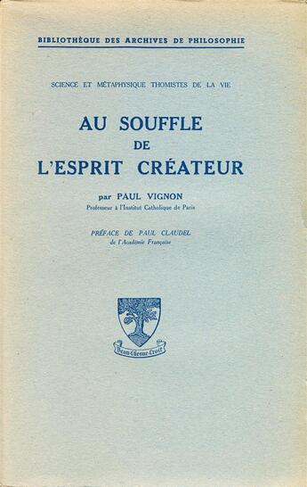 Couverture du livre « Au souffle de l'esprit créateur » de Paul Vignon aux éditions Beauchesne