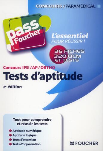Couverture du livre « Pass'Foucher ; Tests D'Aptitude ; Concours Ifsi/Ap/Ortho (2e Edition) » de Valerie Beal aux éditions Foucher