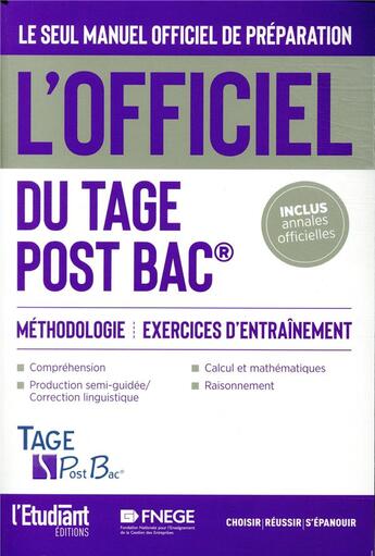 Couverture du livre « L'officiel du TAGE post bac » de Thomas Leble et Francois Pannetier aux éditions L'etudiant