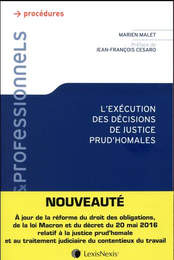 Couverture du livre « L'exécution des décisions de justice prud'homales » de Malet Marien aux éditions Lexisnexis