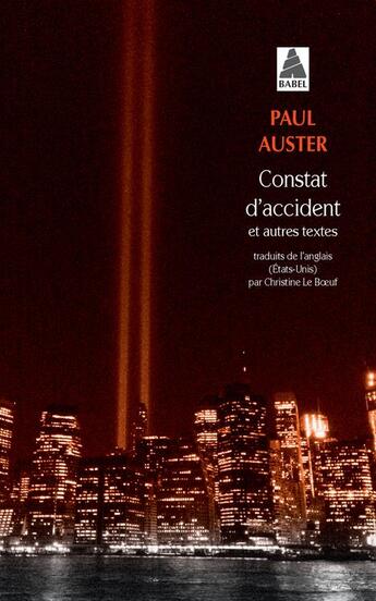 Couverture du livre « Constat d'accident » de Paul Auster aux éditions Actes Sud