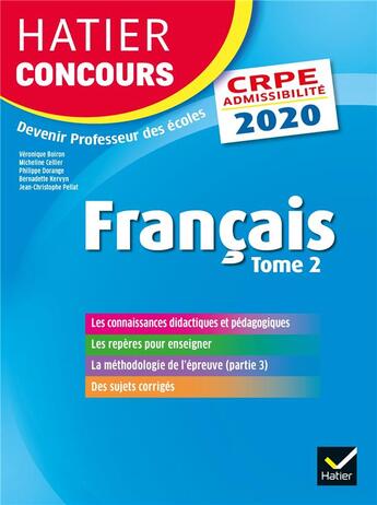 Couverture du livre « Francais tome 2 - crpe 2020 - epreuve ecrite d'admissibilite » de Boiron-V aux éditions Hatier
