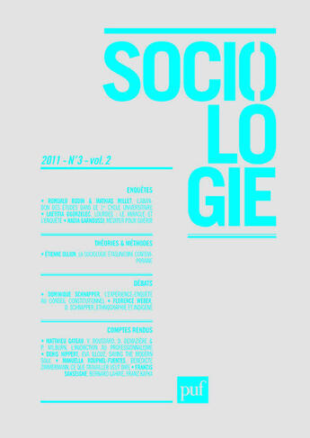 Couverture du livre « REVUE SOCIOLOGIE n.2011/3 » de Revue Sociologie aux éditions Puf