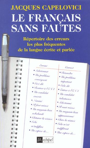 Couverture du livre « Le francais sans fautes » de Jacques Capelovici aux éditions Archipel