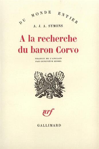 Couverture du livre « À la recherche du baron Corvo » de Symons A J A. aux éditions Gallimard
