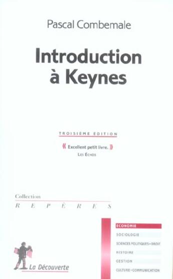 Couverture du livre « Introduction A Keynes (3e Edition) » de Pascal Combemale aux éditions La Decouverte