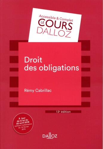 Couverture du livre « Droit des obligations (13e édition) » de Remy Cabrillac aux éditions Dalloz