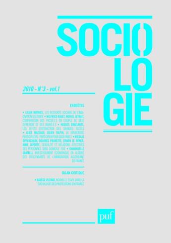 Couverture du livre « REVUE SOCIOLOGIE n.2010/3 » de Revue Sociologie aux éditions Puf